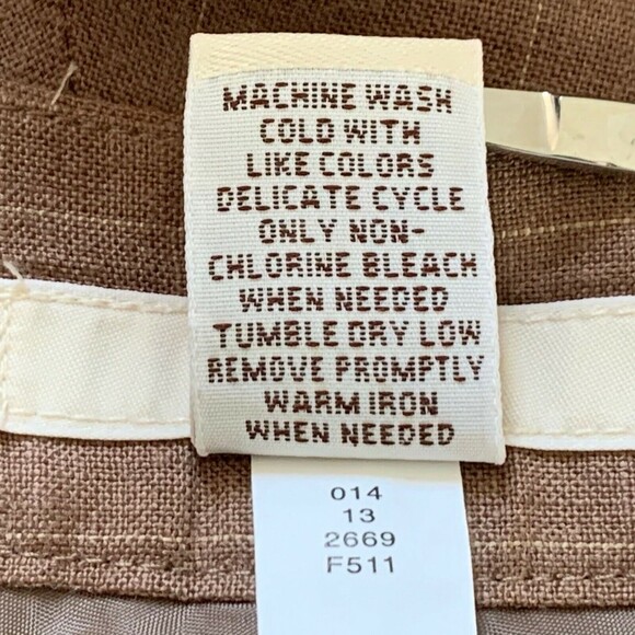 Merona Linen Trousers Women 14 Career Lined Brown Straight Leg Sm Thin Stripe - Picture 7 of 7